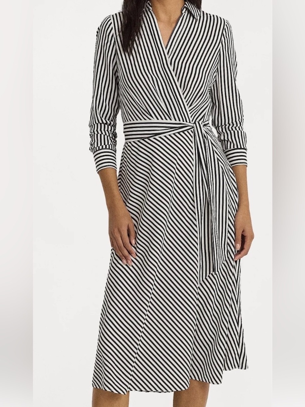 RALPH LAUREN Classic Black & White Striped Wrap Dress